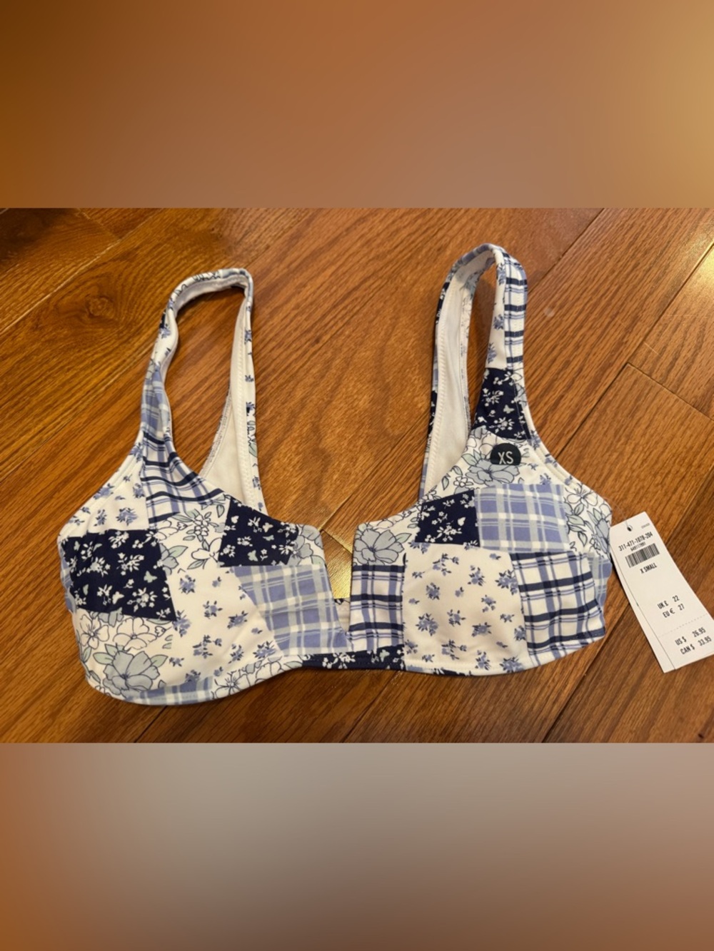 Hollister Patchwork Floral & Plaid Underwire Bikini Top - Blue & White